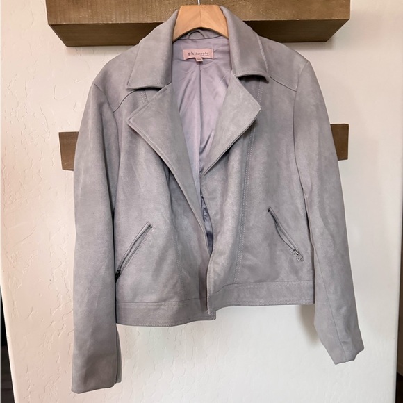Philosophy|Light Gray Vegan Suede Leather Moto Jacket•size XL,fall winter style - Picture 12 of 12